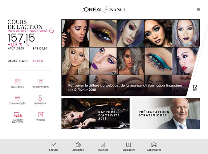 L'Oréal Finance Application mobile IOS/Android Tablet